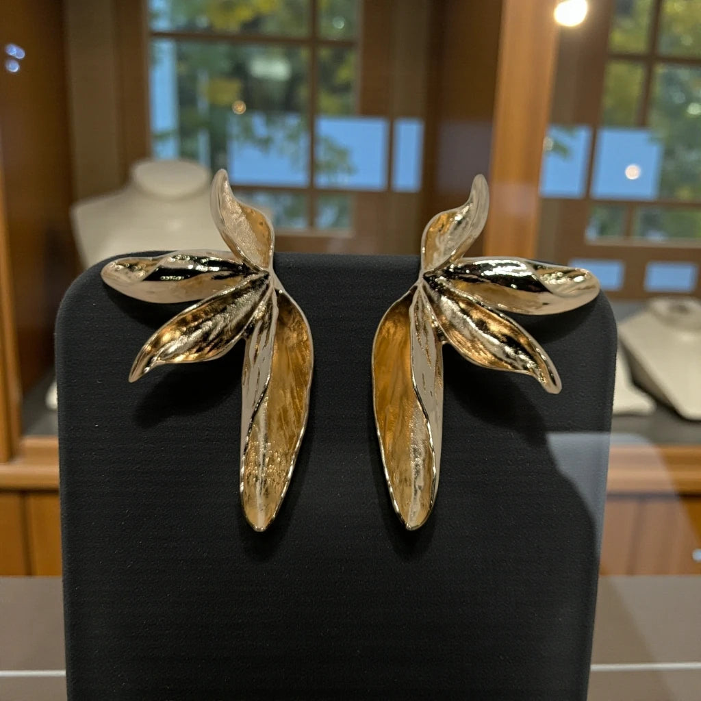 Gold Plated Leaf Stud Earrings