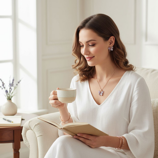 Butterfly Purple Pendant set with Earrings