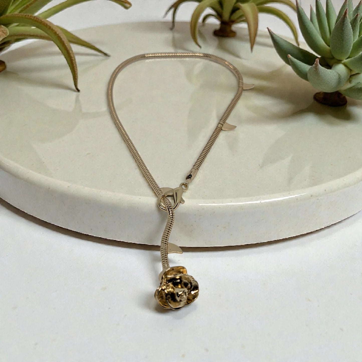 Stunning Rose Lariat Necklace, Y - Shape