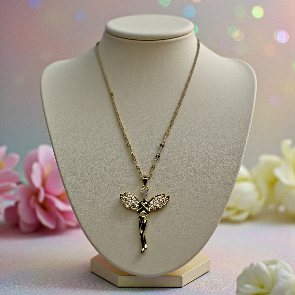 Gold Plated Stainless Steel Angel Wings Pendant Necklace