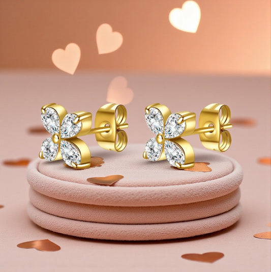 Waterproof 18K Gold Plated Stainless Steel Floral Marquise Stud Earrings