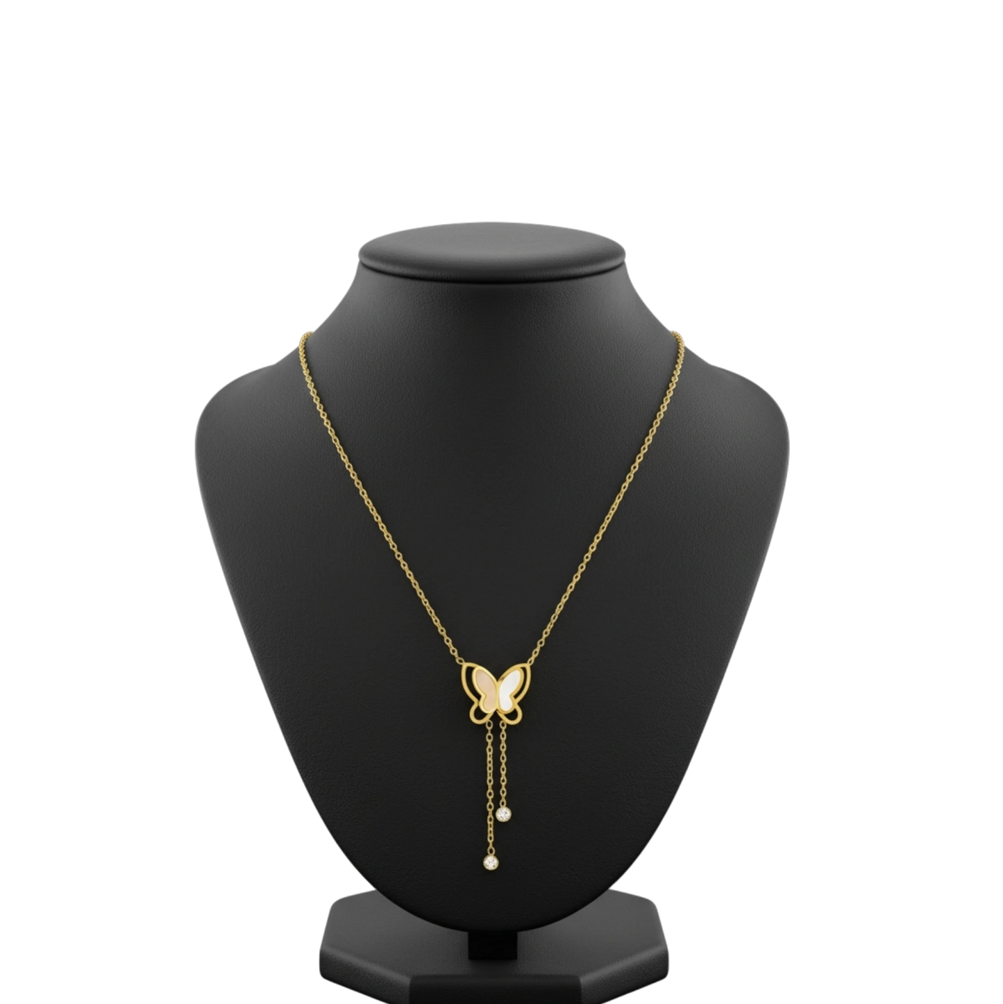 Butterfly Gold-Toned lariat-style Stainless Steel Waterproof Necklace