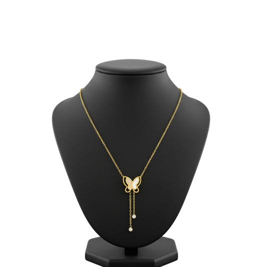 Butterfly Gold-Toned lariat-style Stainless Steel Waterproof Necklace