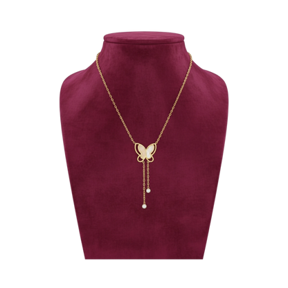 Butterfly Gold-Toned lariat-style Stainless Steel Waterproof Necklace