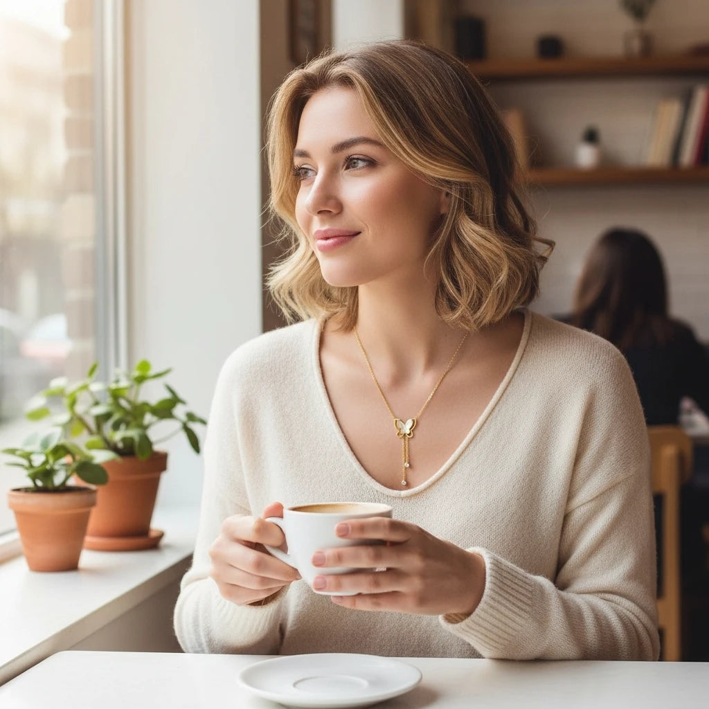 Butterfly Gold-Toned lariat-style Stainless Steel Waterproof Necklace