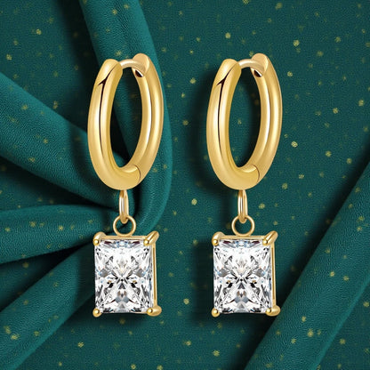 Waterproof 18K Gold Plated Stainless Steel Rectangular Cubic Zirconia Huggie Hoop Earrings