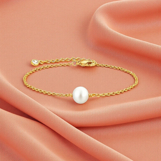 18K Gold Plated Stainless Steel Pearl Charm Bracelet