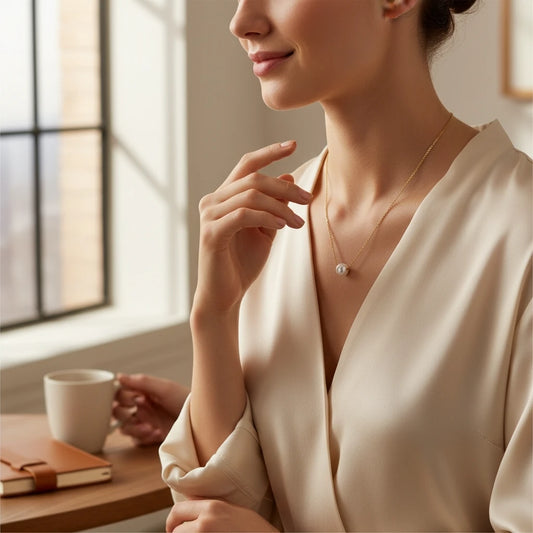 18K Gold Plated Single Pearl Stainless Steel Waterproof Pendant Necklace