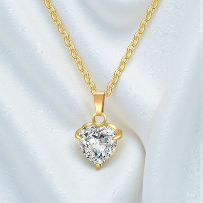 Waterproof Gold Plated Stainless Steel Cubic Zirconia Heart Pendant Necklace